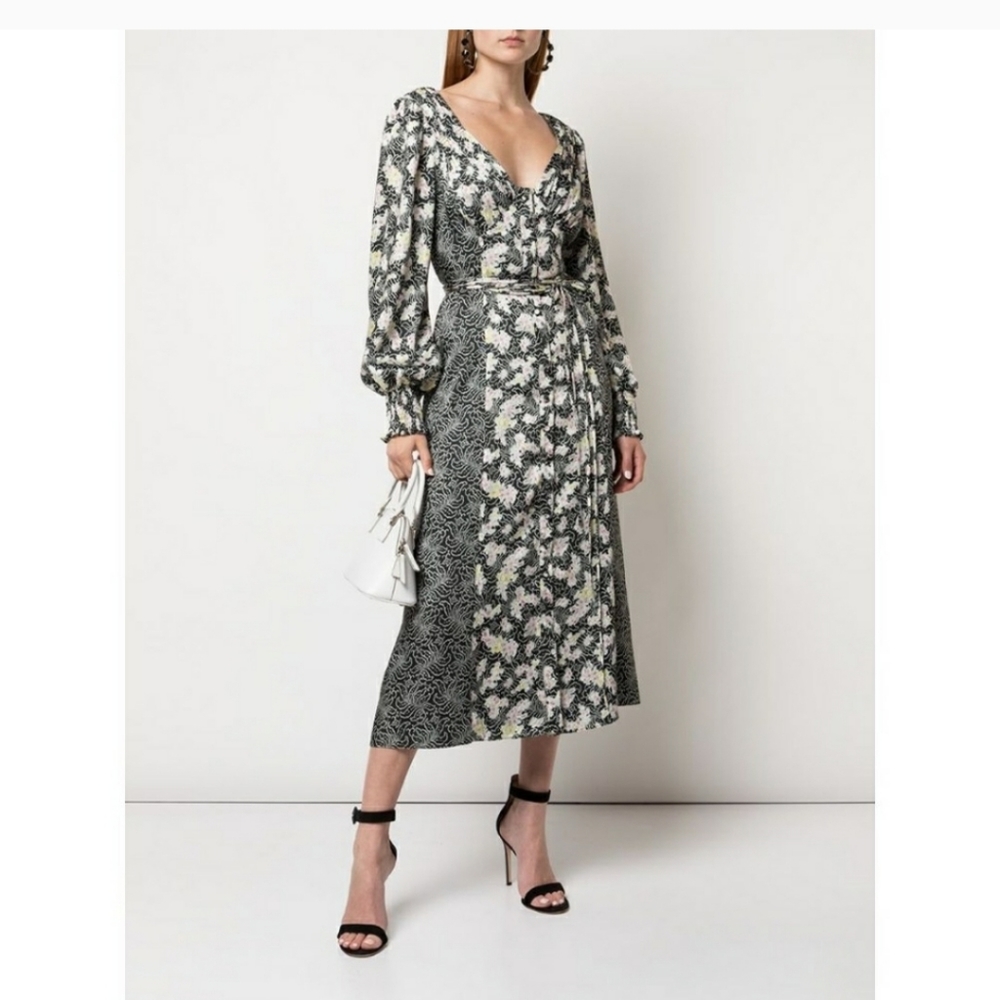 NWT Cinq à Sept Jessica Mixed Floral Button Down Long Sleeve Dress